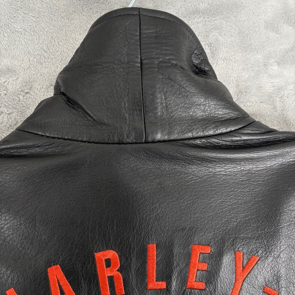 Harley Davidson Womens Leather Jacket Black Large Embroidered Logo Pockets - Picture 15 of 16